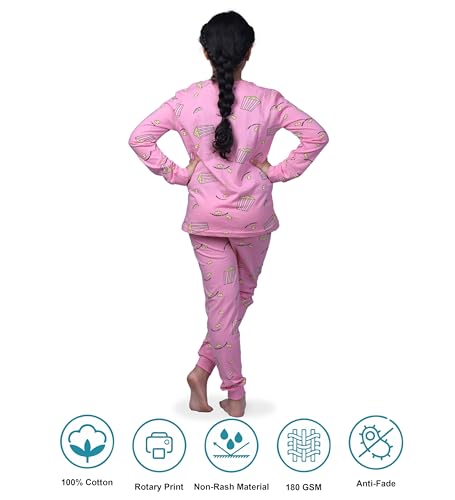 Image of Hestia | H.NSG.N.1 | Kids Girls Nightwear | Sleepwear | Cotton |Trouser Full Sleeves Tshirt | Elastic Waist |Night Dress with Pyjama Tshirts for Girls|All Over Horse Printed |Blue Color 4-6Yrs |Set 1