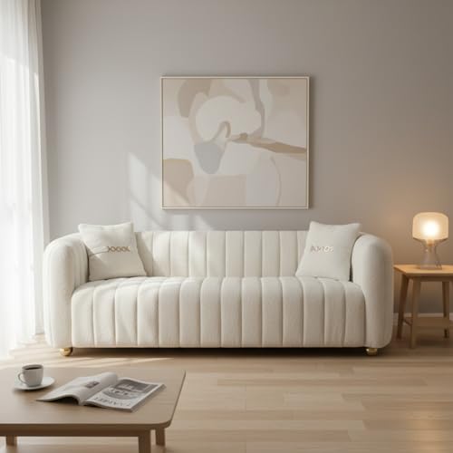 Luxury Teddy Plush Sofa for Living Room, 84" Mid-Century Modern