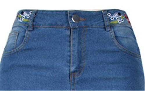 Generic Andongnywell Womens Chic Floral Embroidered High-Rise Bell Bottom Jeans Broad Feet Long Flare Denim Pants Trousers (Blue,Xx-Large) #TOP1