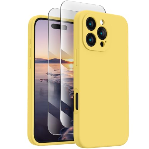 Image of FireNova Designed for iPhone 16 Pro Case, Silicone Upgraded [Camera Protection] Phone Case, Soft Anti-Scratch Microfiber Lining Inside, 2024, Yellow