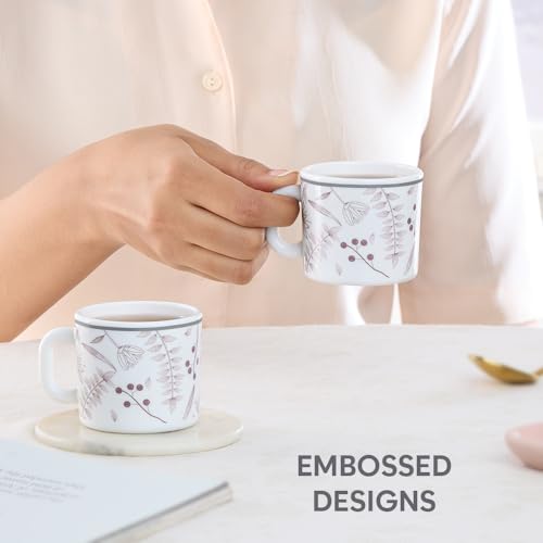 Image of Larah by BOROSIL 100ml x 6pc Opalware Grandeur Tea /Coffee Mug Set, Microwave & Dishwasher Safe Embossed Design Crockery Set Ideal for Daily Use & Gifting