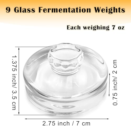 Nexboraque 9 Pack Fermentation Glass Weights with Easy Grip Handles, Clear Canning Weights and Pickling Glass Weight for Wide Mouth Mason Jars, Fermenting Kit, Kimchi, Sauerkraut