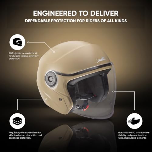 Image of TVS ACE ISI Certified Open face Unisex Helmet with Full Coverage Visor Available in 8 Colors | Lightweight Comfort-Fit Microfiber Liner Equipped with Quick Release Chin Strap