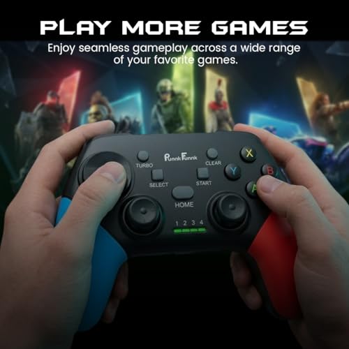 Image of PunnkFunnk Gaming Controller Lite Wireless Bluetooth Gamepad for Android, iOS, PC & Smart TV with Turbo Function, Ergonomic Grip, Rechargeable Battery (EliteX Wireless Red Blue)