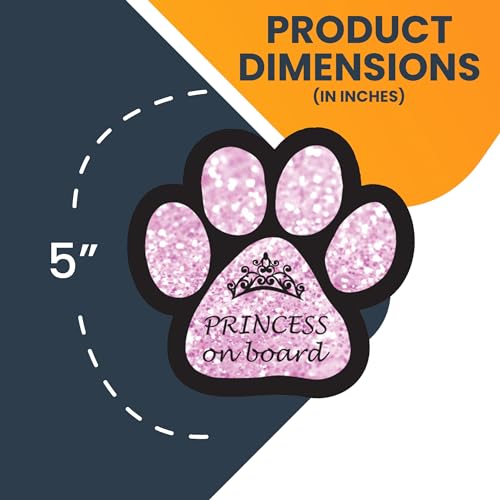 Image of Magnet Me Up Passenger Princess on Board Pink Sparkly Pawprint Magnet Decal - 5 Inch - Heavy-Duty Automotive Magnet - Add a Touch of Sparkle to Your Car, Truck, SUV - Ideal for Pet Lovers