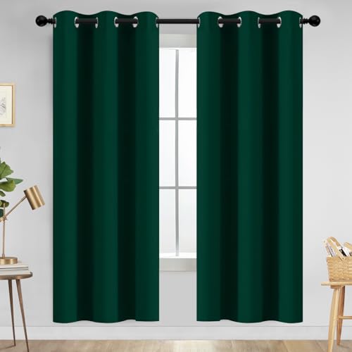 Yakamok Dark Green Blackout Curtains for Bedroom, Room Darkening Thermal Insulated Grommet Window Curtains, Light Blocking Blackout Drapes for Living Room, 42Wx72L inch,2 Panels