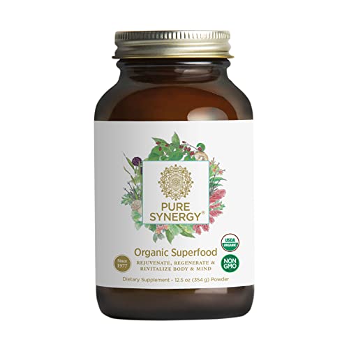 PURE SYNERGY Superfood | 12.5 oz | Made with Organic Ingredients | Non-GMO | Vegan | Green Superfood Powder with 60+ Greens, Veggies and Herbs for Energy and Wellness