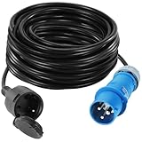 Détails du Câble Adaptateur CEE : Tension nominale : 230 V/3 pôles | Courant nominal : 16 A | Indice de protection : IP44 | Section de conducteur : 1,5 mm² | Câble d'alimentation : 10m | Couleur : noir
