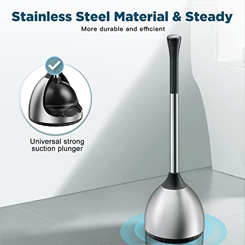 Hamitor Toilet Plunger Holder For Bathroom Cleaning Heavy Duty Toilet Scrubber Plungers Combo With Long Handle- Hideaway Stainless Steel Plunger Set With Covered Caddy2 #TOP2