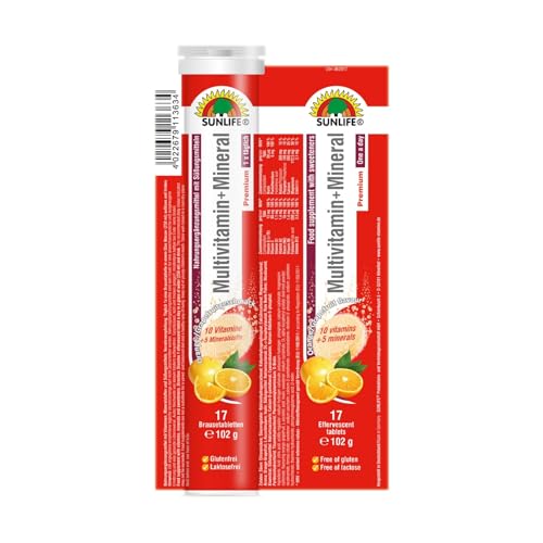 SUNLIFE Multivitamin Tabletten hochdosiert - 1 x 17 Stück - Mineral und Multivitamin Brausetabletten mit Orangen-Grapefruit Geschmack - Multi Vitamin Tabletten mit 10 Vitaminen und 5 Mineralstoffen