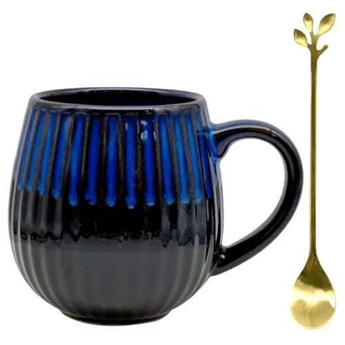 Fahibin Taza de Cappuccino de Gres, Taza Cafe,Coffee Mug,450ML Tazas Grande de Café y Cappuccino Con una cuchara de café dorada Para Leche, Café y Bebidas Fahibin Taza de Cappuccino de Gres, Taza Cafe,Coffee Mug,450ML Tazas Grande de Café y Cappuccino Con una cuchara de café dorada Para Leche, Café y Bebidas