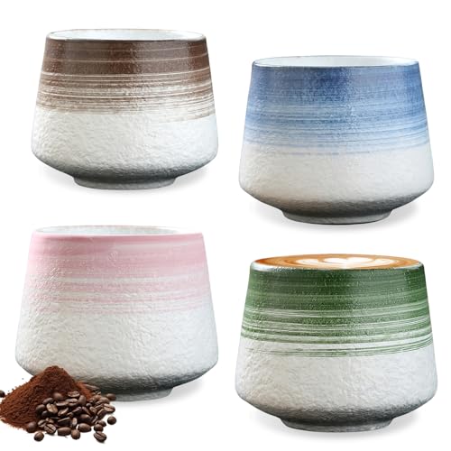 Juego de 4 tazas de capuchino de 200 ml, paredes gruesas de gres, tazas de cerámica hechas a mano, tazas de té de cerámica sin asa, regalo hombre mujer