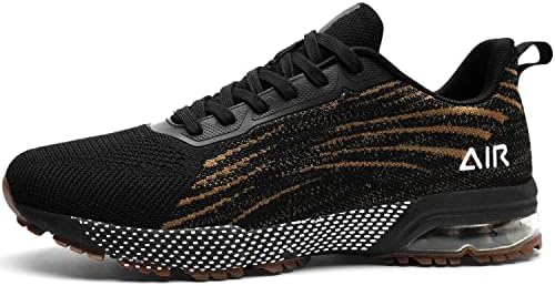 PERSOUL Mens Air Running Shoes Tennis Athletic Gym Lightweight Non Slip Walking Sports Fashion Sneakers, Black Gold Size 12.5