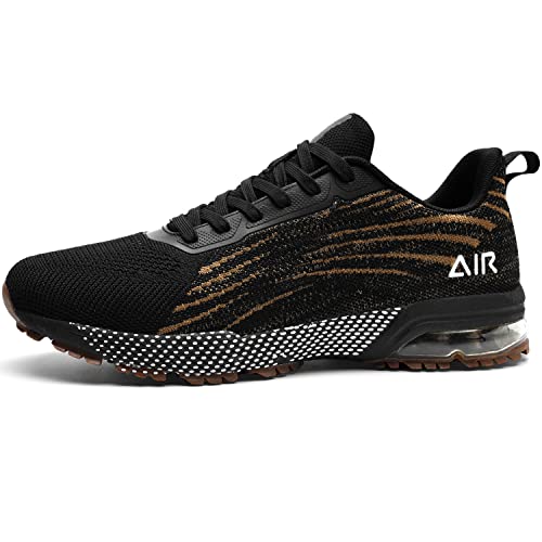 Persoul Mens Air Running Shoes Tennis Athletic Gym Lightweight Non Slip Walking Sports Fashion Sneakers, Black Gold Size 12.5 #TOP24