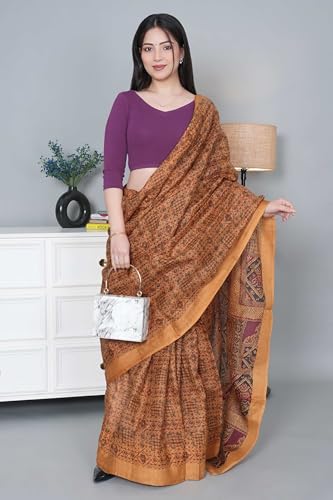 Image of Mlada V-Neck Stretchable Saree Blouse Top for Women | Slim Fit 3 /4th Sleeves Solid Cotton Blouses | Readymade Saree Blouses for Women Festive & Ethnic | Blouse Crop Top