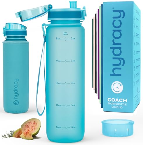 Image of Hydracy 32 oz Motivational Water Bottle with Time Marker, 1 Liter, Reusable Gym Bottle, Leak Proof, Fruit Infuser, Ideal Gift for Sports & Outdoors