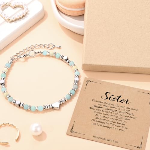 Image of Gifts for Teen Girls, Moonstone Beaded Bracelets with Gift Card, Inspirational Christmas Birthday Graduation Galentines Day Gifts for Daughter Granddaughter Niece Sister Bestie