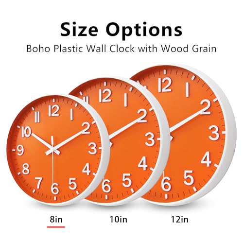 HZDHCLH Wall Clocks Battery Operated,Wall Clock Orange,8 inch Wall Clock Silent Non Ticking Modern 3D Numbers for Kitchen Bedroom Living Room Office Classroom Decor