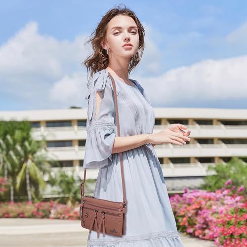 Image of Angel Kiss Small Crossbody Bag for Women Leather Crossbody Purse Triple Compartments Cell Phone Purse Shoulder Bags for Women