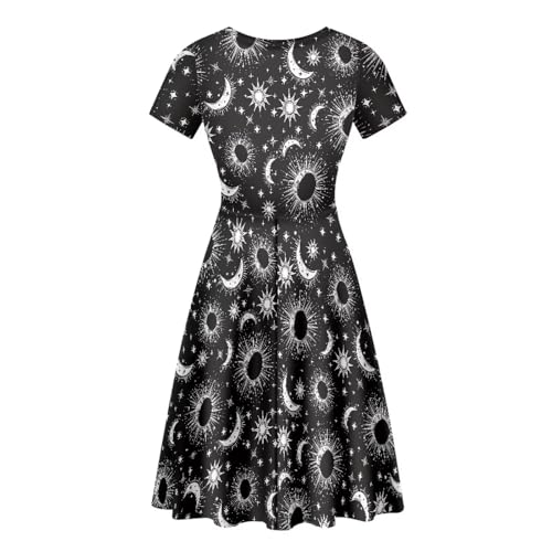 Image of HUGS IDEA Womens Puffy Swing Midi Dress Round Neck Short Sleeve Party A-Line Dresses