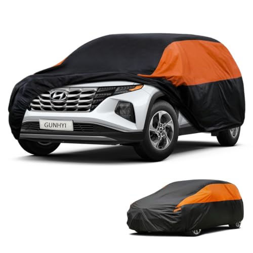 Image of GUNHYI Waterproof Lightweight SUV Full Car Cover Custom Fit Hyundai Tucson | All‑weather Outdoor sun /rain /dust /snow /wind /UV protection, breathable tear‑resistant fabric, black‑orange design,storage bag