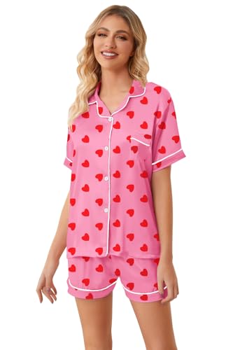 Image of Umeyda Women & Girls Pajamas Set, Soft Satin Lightweight Silk Button-Down Top with Shorts 2 Piece PJS for Mom Boys Kids Gifts