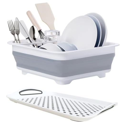 newox Collapsible Dish Drying Rack with Drainboard for Drying Dishes-Collapsible Portable Dinnerware -Organizer for Kitchen RV Campers Counter