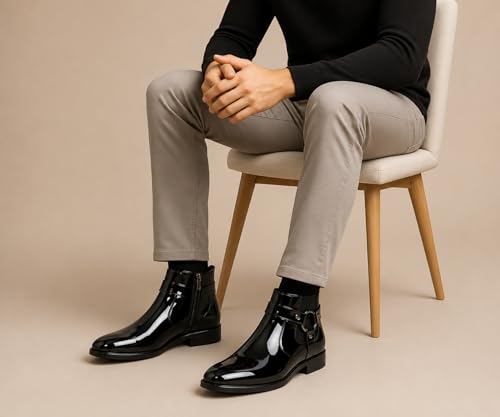 Image of Kraasa The Harness - Men's Stylish Vegan Leather Chelsea Boots with Side Zipper & O-Ring Strap Elastic Panel Ankle Boot (Tan /Black /Brown)