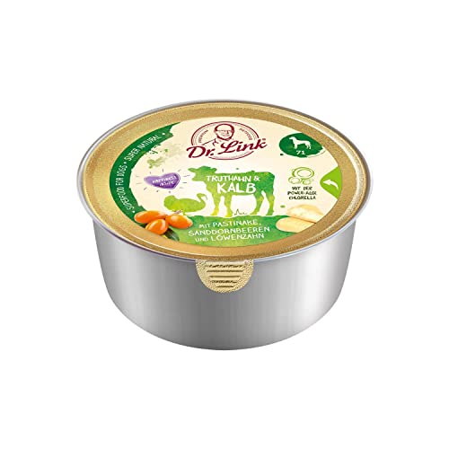 Dr. Link® SUPER Natural 10x125g Premium-Nassfutter für Hunde: Truthahn und Kalb mit Pastinake, Sanddornbeeren und Löwenzahn | getreidefrei | Superfoods