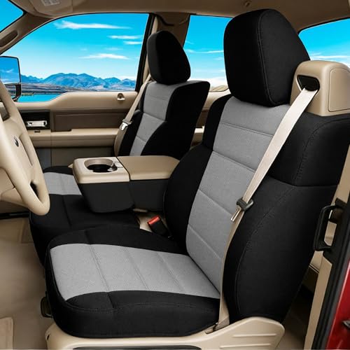 ESMING 40/20/40 Durable Oxford Fabric Front Split Bench Seat Covers for Ford F150 XL Standard Cab 2004 2005 2006 2007 2008 with Integrated Seatbelts & Solid Armrest-Gray