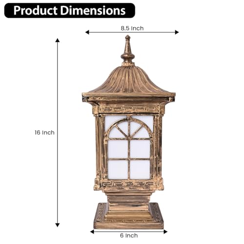 Image of GIGAWATTS 1266 Outdoor Gate Light - 101% Rust & Waterproof Die-Casting Aluminium Exterior Piller Lamp Base Mount for Garden, Boundary Walls & Home Entrances (B22 Holder, Bulb Not Included, Gold)