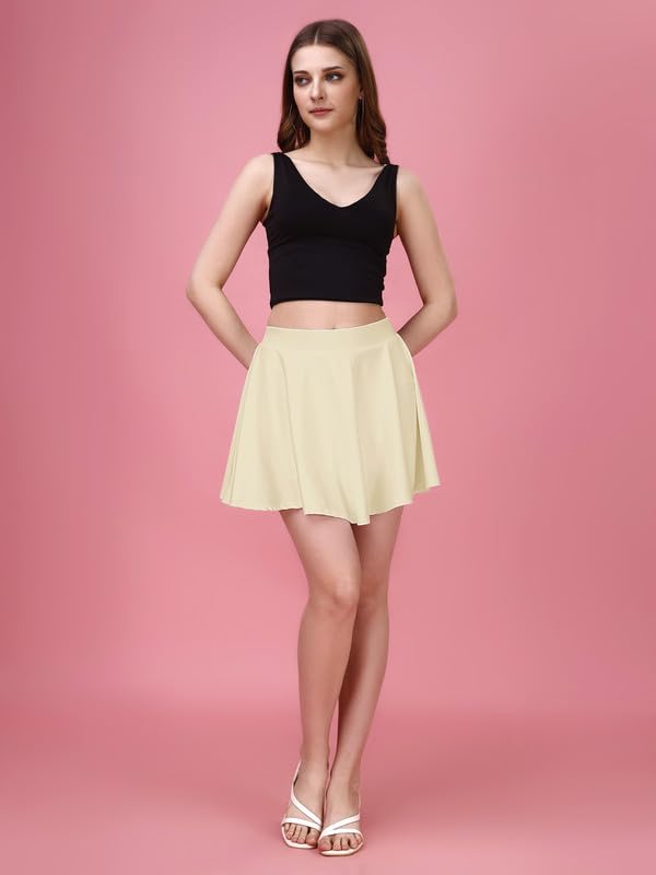 Image of TRENDMALLS Girl's /Women's Classic Stretchy All Time Trendy Mini Skater Knee Length Solid Skirt Women Girls