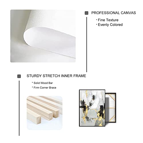 Image of Grey Abstract Wall Art Decor- 2 Pack 24 inch x 36 inch Grey and Gold Canvas Wall Decor with Hand Texture for Living Room, Bedroom, Office, Framed, Ready to Hang
