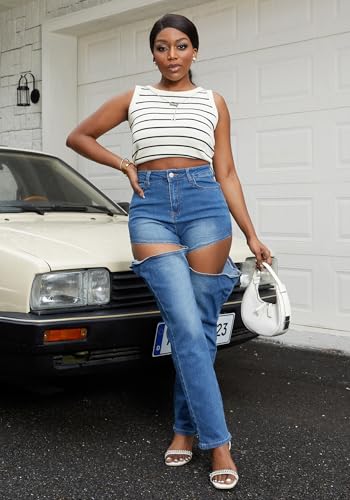 YOOTIKO Women's Baggy Jeans Y2K High Waisted Cutout Straight Leg Stretchy Boyfriend Denim Pants Streetwear4