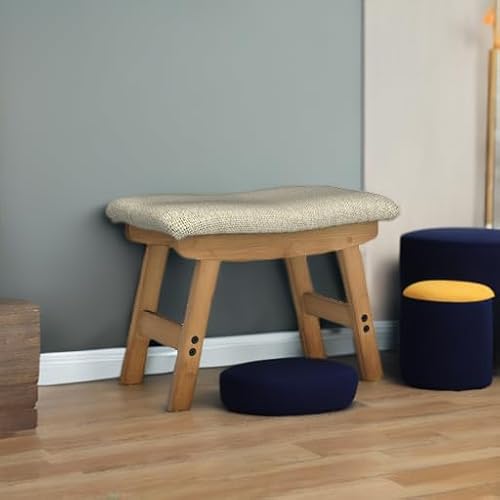 Furshus Foot Stool Ottoman Foot Rest Under Desk,Small Stool for Living Room, Bedroom and Kitchen (Brown Legs - Beige Stool Surface) - Thumbnail 5