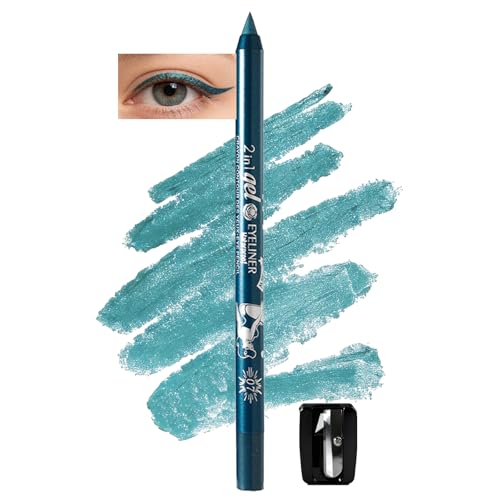Image of Turquoise Shimmer Gel Eyeliner Pencil, Waterproof Smudge-proof Long Lasting Plum Eye Liner, High-Pigmented Smooth Creamy Formula for Mature Women, Eyes Makeup Pen with Sharpener
