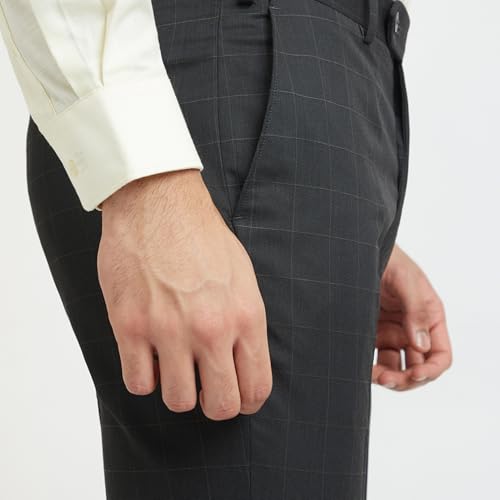 Image of Raymond Men's Checks Pattern Contemporary Fit Poly Viscose Blend Flat Front Formal Trouser