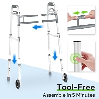 Delog Narrow Folding Walker for Seniors with Trigger Release and 5 Inches Wheels, Lightweight Supports Up to 350 lbs, Aluminum Folding Walker for Elderly, Handicapped and Disabled