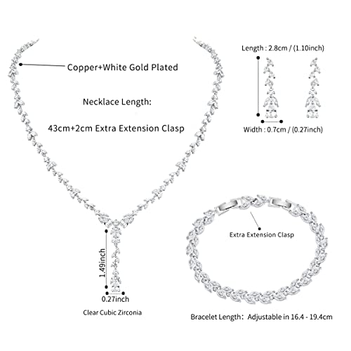 Meedoz Bridal Wedding Jewelry Cz Set Marquise Teardrop Cubic Zirconia Pendant Necklace And Dangle Earring Sets For Women thumb #1