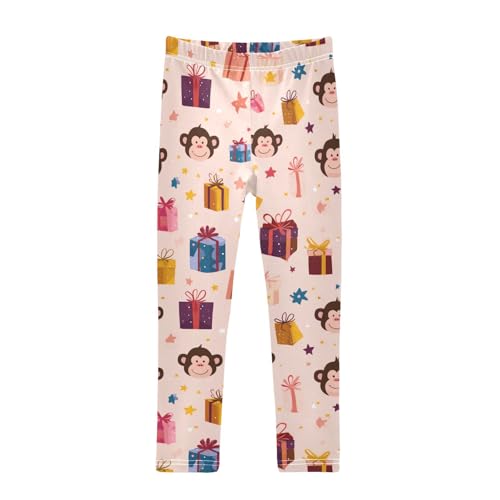 Vdsrup Girls Leggings Cute Pink Monkeys Kids Ankle Length Leggings Pants Athletic Yoga Pants Toddler Tights Trousers 4T