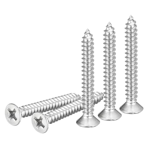 Image of DTGN 100Pcs #7x1-1 /4 inch Flat Head Wood Screws, 304 Stainless Steel Phillips Self Tapping Screws - Good for Woodworking, Furniture - Silver