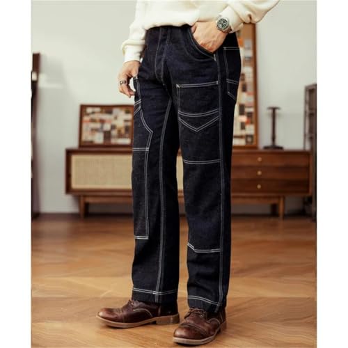 Men’S Japan Style Straight Fit Selvedge Denim Full Length Jeans Button Fly Midweight Retro Daily Wear Pants2