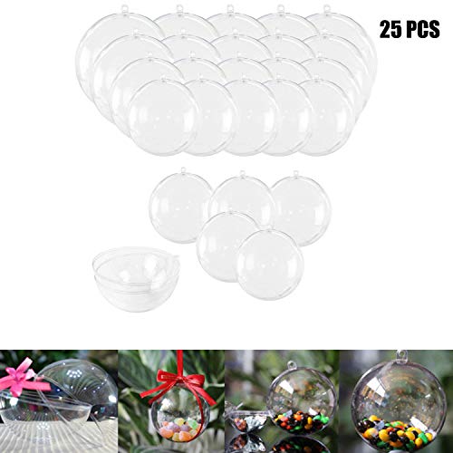 Haawooky 25 Sets Clear Fillable Ornaments Ball in 5 Different Size,DIY Plastic Acrylic