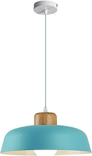 EKSED Lámpara colgante de pantalla de metal redonda de 300 mm en color macaron, lámpara colgante de techo moderna, candelabro de comedor de isla de cocina(Azul)