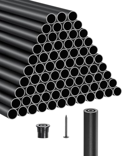 VEVOR Balaustres de Escalera de Aluminio 91,4 cm Barandilla de Metal Redonda 101 Piezas Barandilla Hueca para Terraza con Tapas de Riel y Tornillos para Escaleras, Porches, Patios, Balcón, Negro