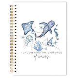 Qabliqo Watercolor Ocean Spiral Notebooks, Retro Marine Biology Journals for Writing, Gifts for Ocean Beach Lovers Journal, Blue Sea Animal Beach Notebook for Note Taking, 5.5x8.3 Inch