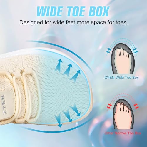 Image of ZYEN Wide Toe Box Shoes Women Non-Slip Ultra Light Running Sneakers Extra Wide Feet Arch Support Walking Shoes Tennis Diabetes Breathable Gym Workouts 6-12