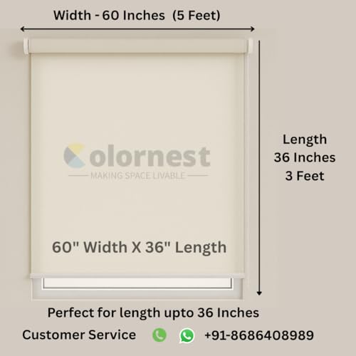 Image of 100% Blackout Roller Blinds for Windows 60 Inch W X 36 Inch L Roll-Up Shades Sun UV Protection for Home & Office, Ivory| Heavy Duty in 38 MM Pole