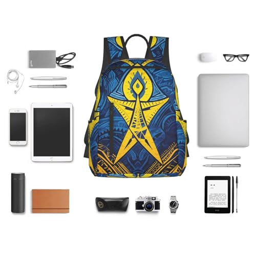 Backpack 14.7 inch Lightweight Large Bookbag Blue and yellow tribal Daypack for Travel Office Work4