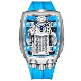 MACARLON Automatic Watches for Men NH05 Movement Skeleton Watch Waterproof Mineral Glass Supercar Wrist Watch Anti Shock Business (5023-Blue)